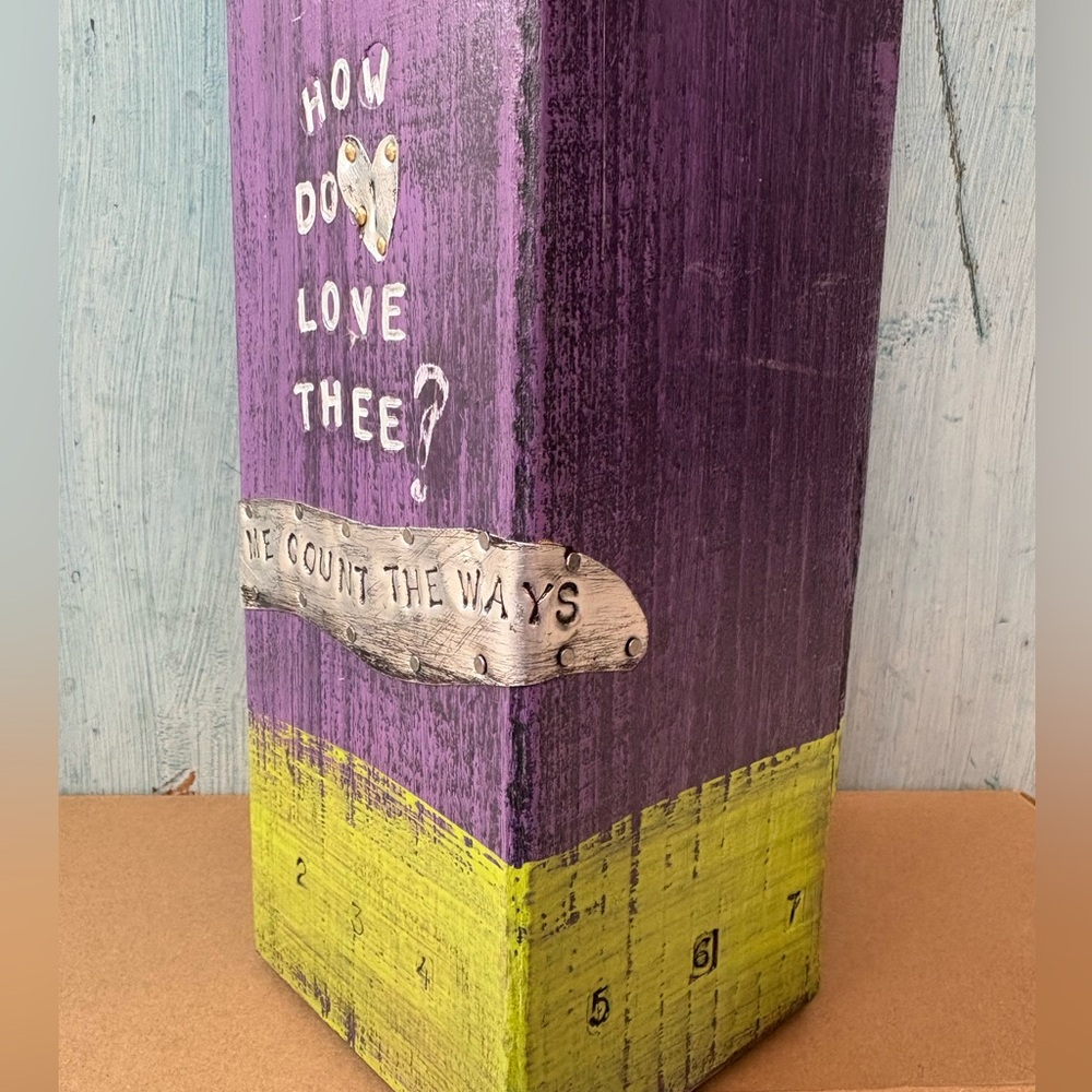 Artisan-Made Purple and Green Wood & Tin Decorative Candle Holder with Saying - Picture 8 of 16